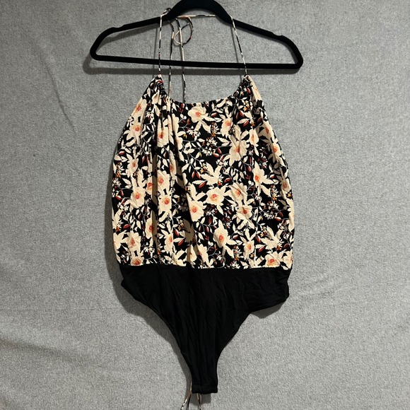 Free People Tops - Free People Floral Halter Bodysuit Black Motif Boho Blouson Large NEW